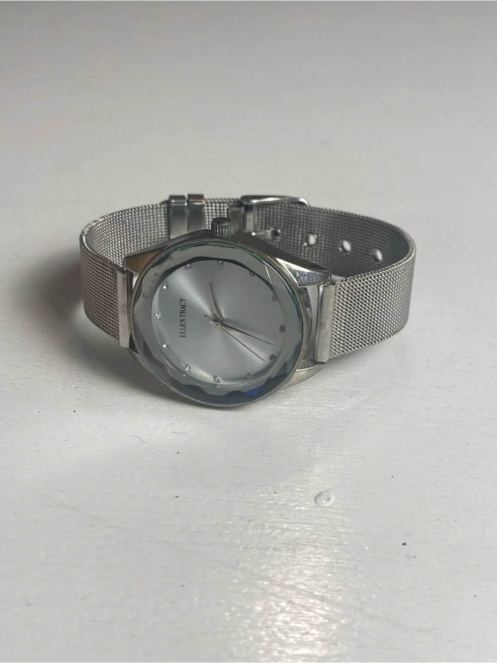 Ellen Tracy Silver-Tone Mesh Bracelet Watch